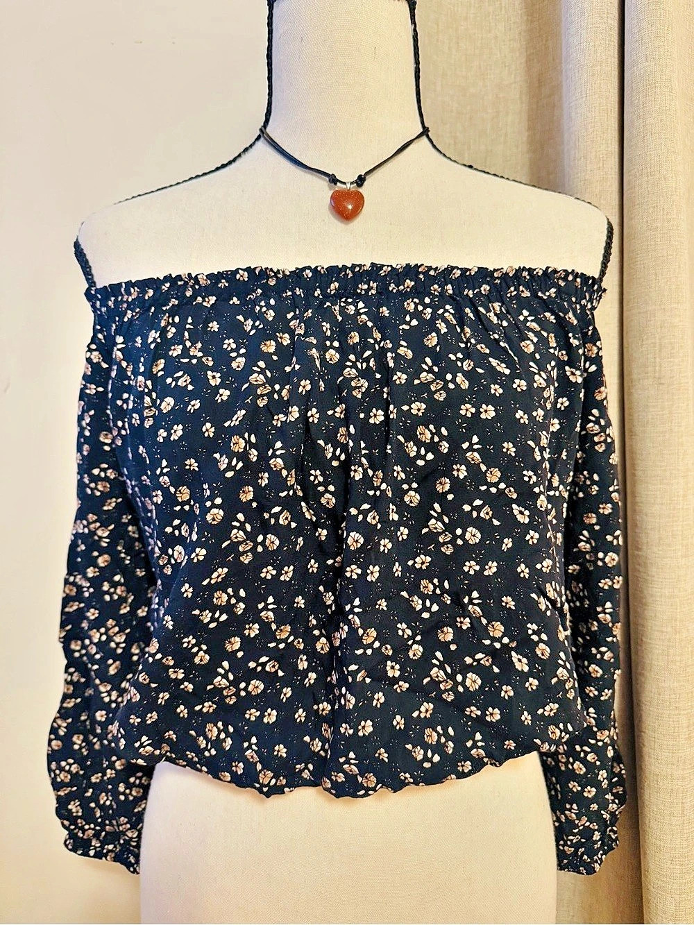 Brandy Melville Floral Off Shoulder Blouse in Black